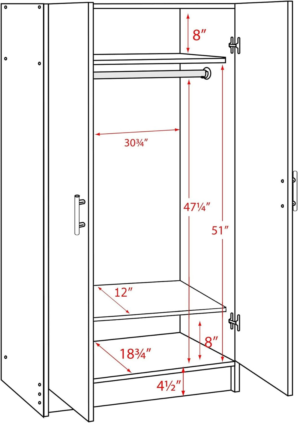 White Armoire Wardrobe with Hanging Rail M582