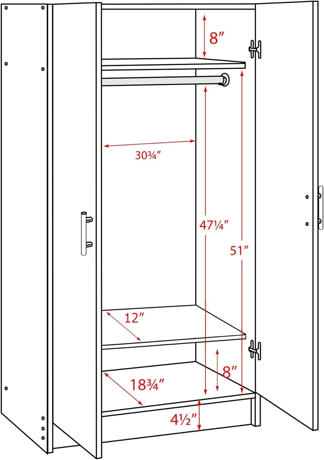 White Armoire Wardrobe with Hanging Rail M582