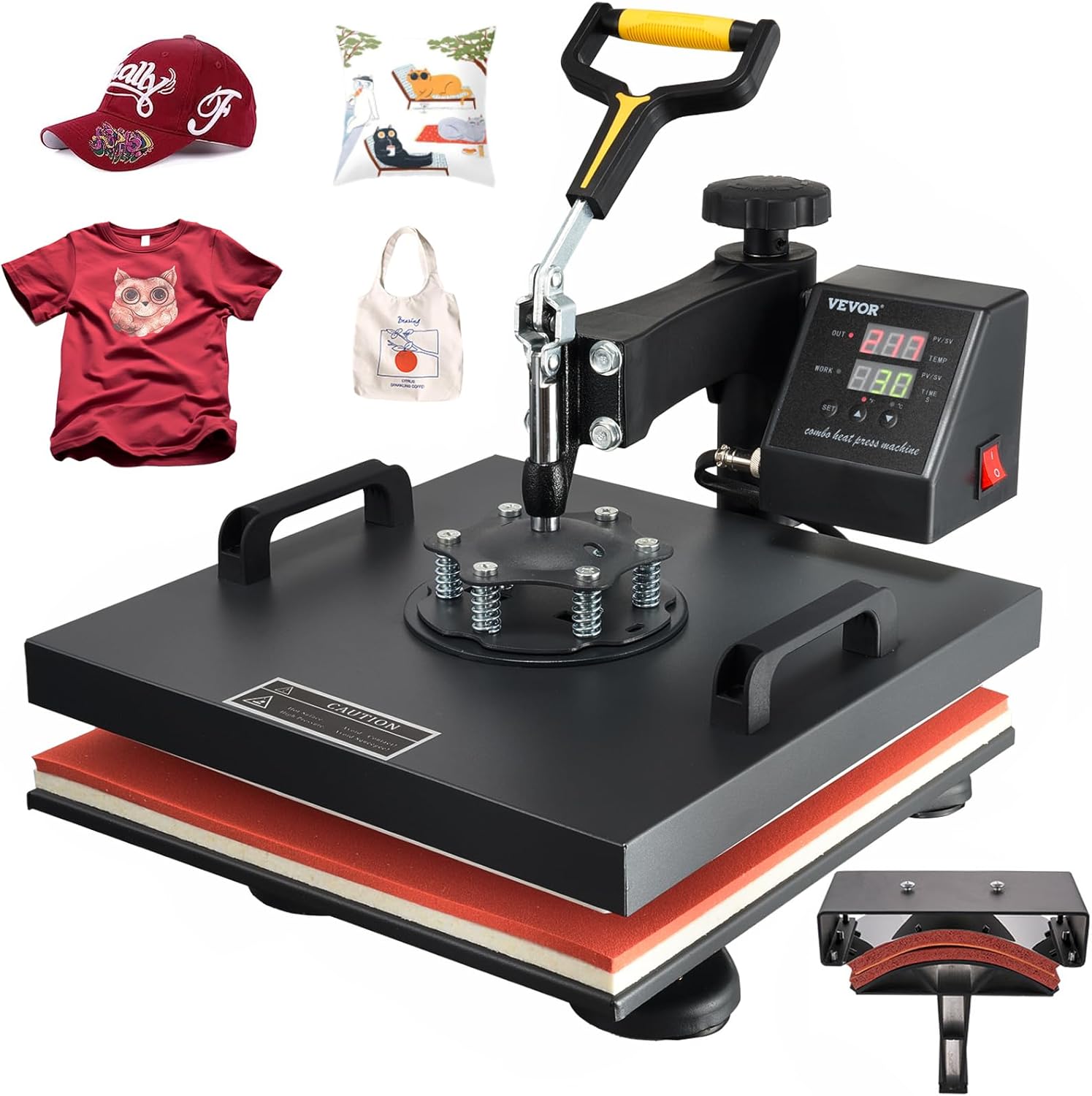 15x15 Heat Press Machine with Hat Press, 360° Swing Away Digital Tshirt Press Machine V362287