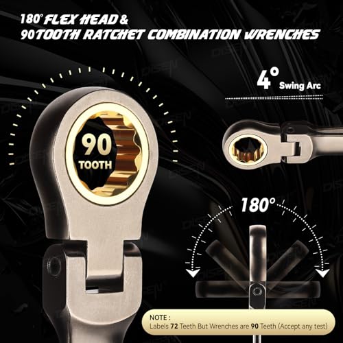 90 Teeth Flex-Head Ratcheting Wrench Set 12 Piece, SAE 1/4 to 3/4", Cr-V Steel, 12-Point, Nickel Plating W240
