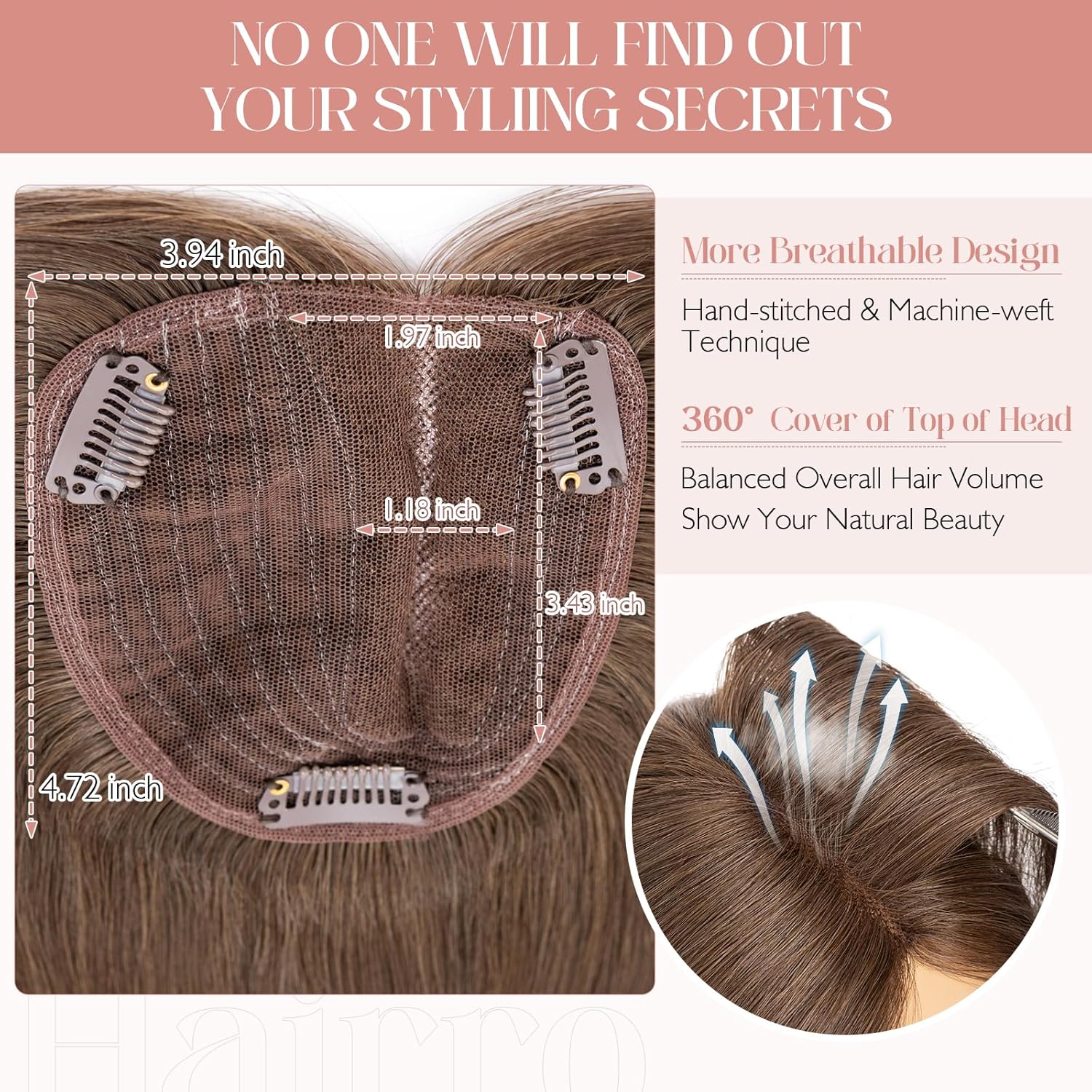 100% Human Hair Topper Silk Base C33215