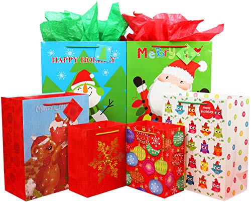 4 Extra Large 4 Large 4 Medium Christmas Print Gift Bags with Handles R605