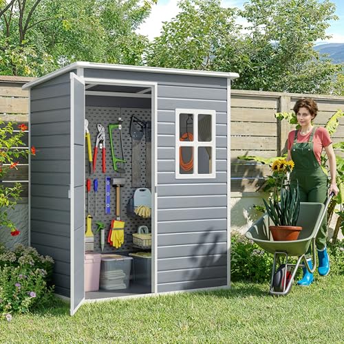 6x4 FT Outdoor Storage Shed with Floor, Resin, Lockable Doors G4861