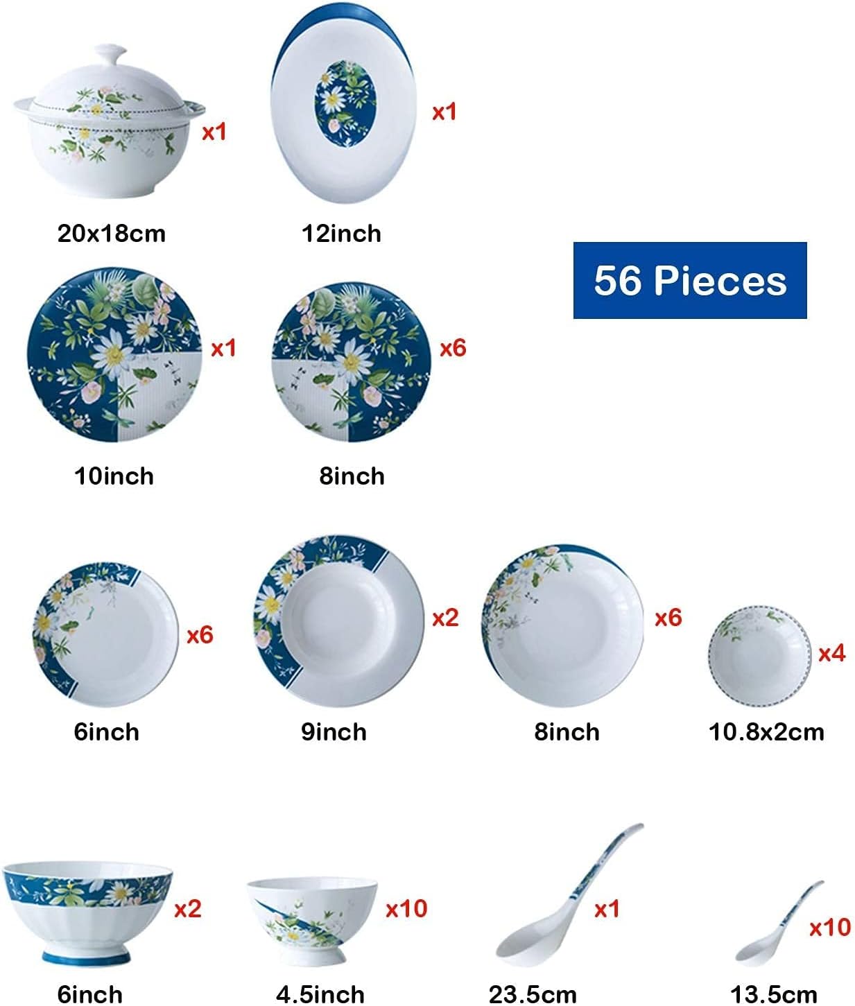 56-Piece Ceramic Bone China Dinnerware Set S300