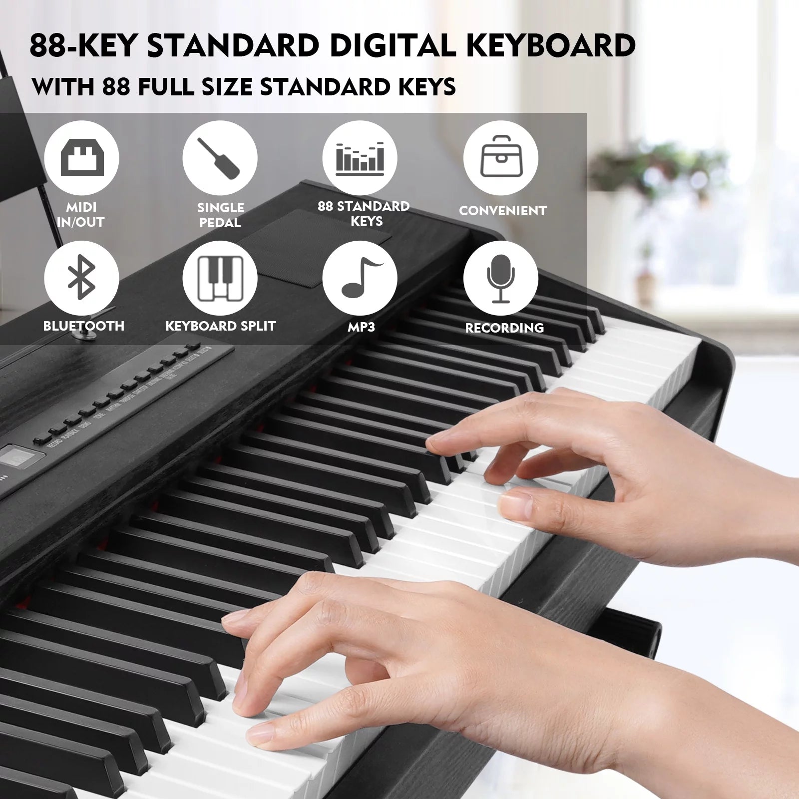 Black 88-Key Digital Piano Weighted Keyboard Hammer Action with Stand N854956