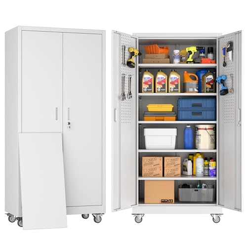 73" H Metal Storage Cabinet with Wheels and Locking Doors P646788