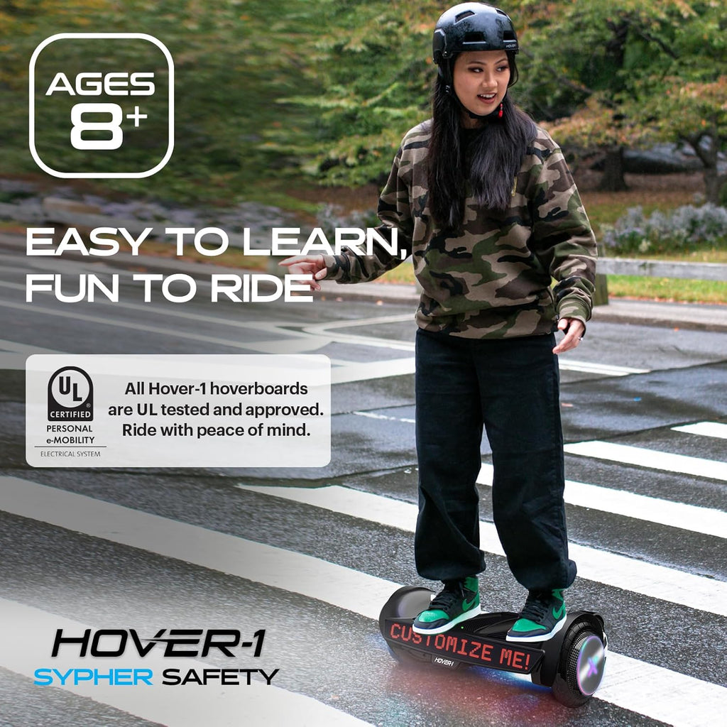 Electric Self-Balancing Hoverboard with Customizable Screen, Dual 150W Motors, 7 mph Max Speed, 7 Miles Max Range P91300