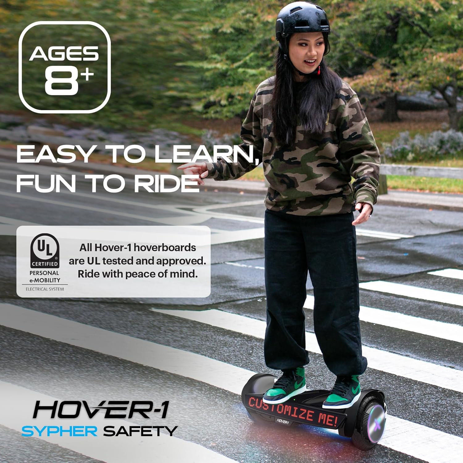 Electric Self-Balancing Hoverboard with Customizable Screen, Dual 150W Motors, 7 mph Max Speed, 7 Miles Max Range P91300