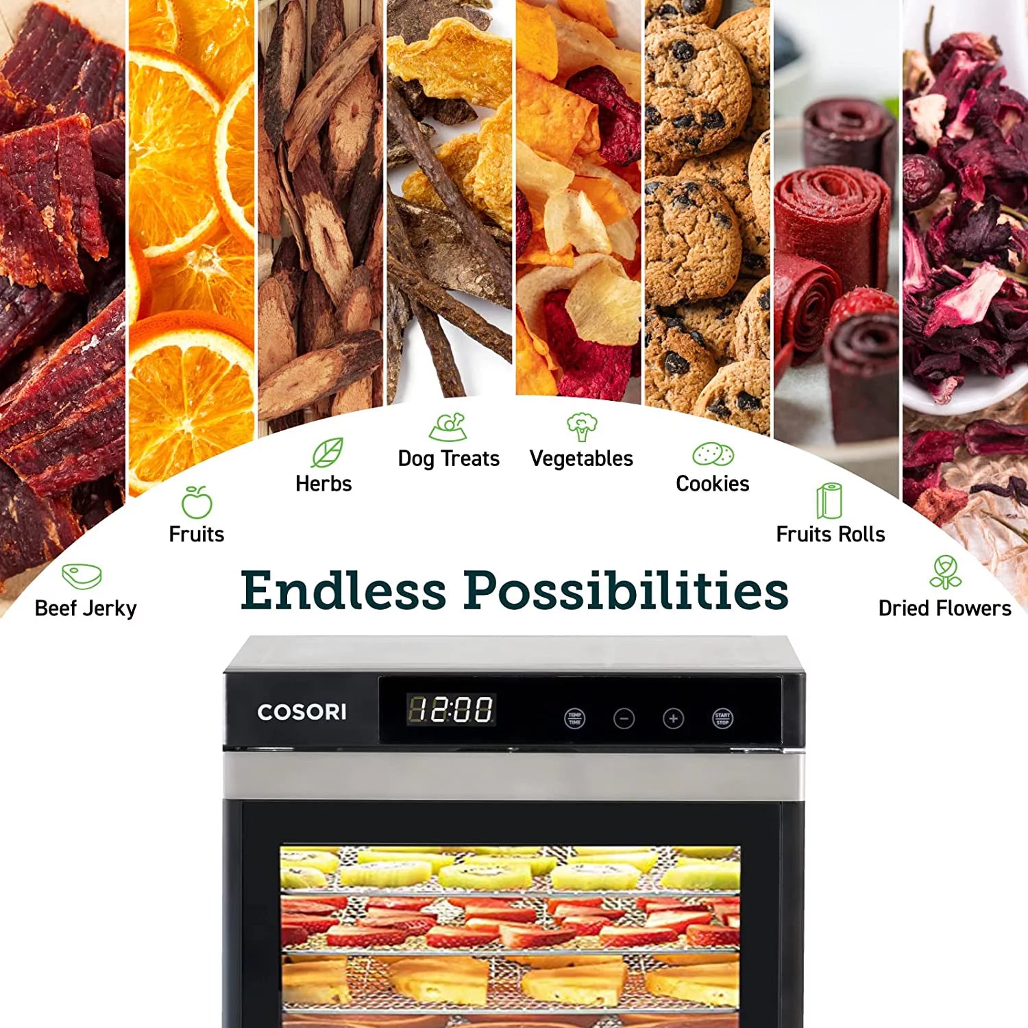 6 Stainless Steel Trays Food Dehydrator with Digital Timer and Temperature Control I511