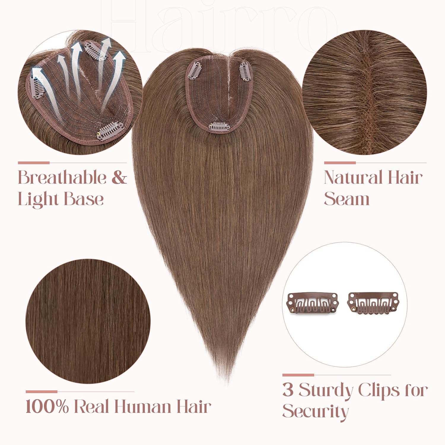 100% Human Hair Topper Silk Base C33215