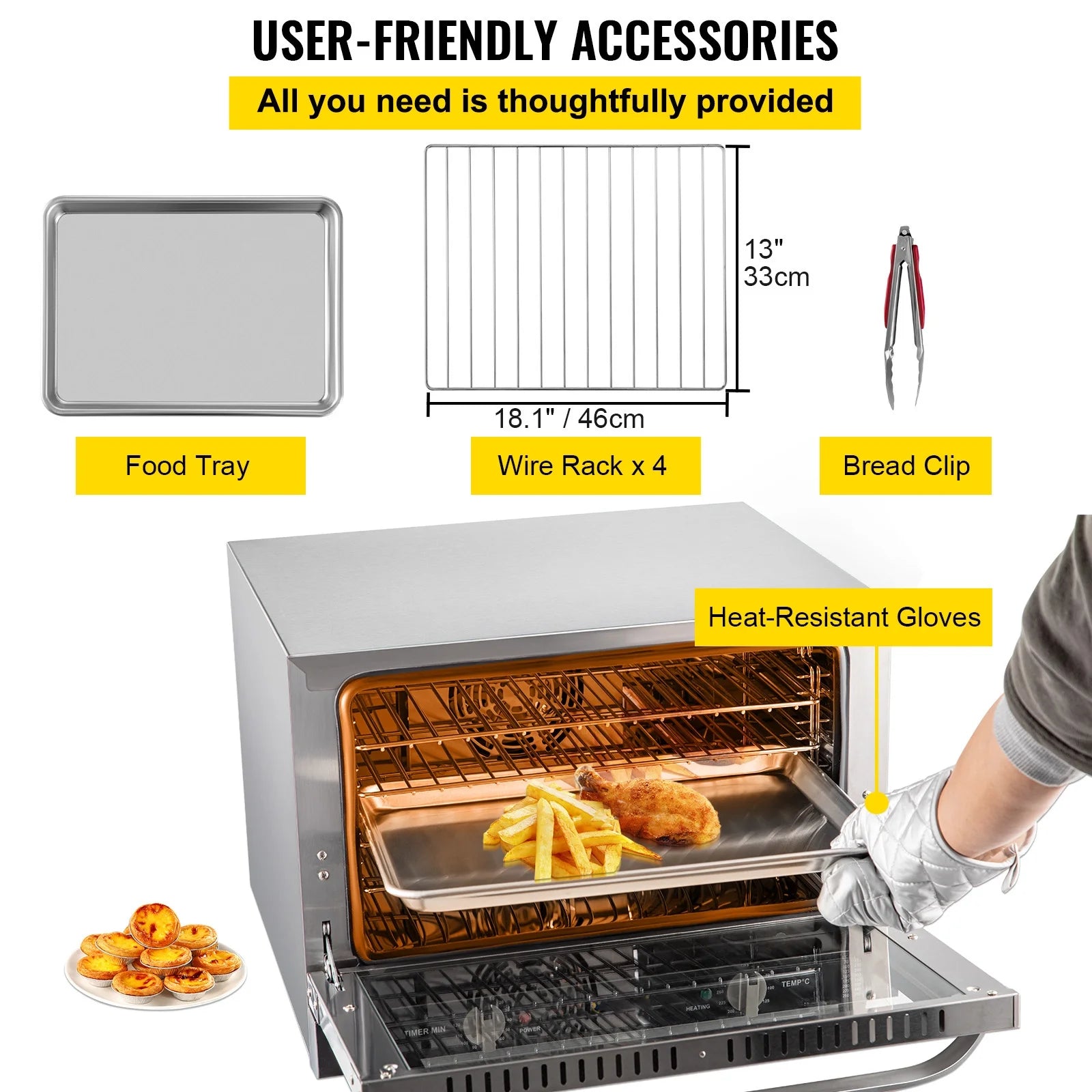 Commercial Convection Oven, 66L, 1800W, 4-Tier N262581