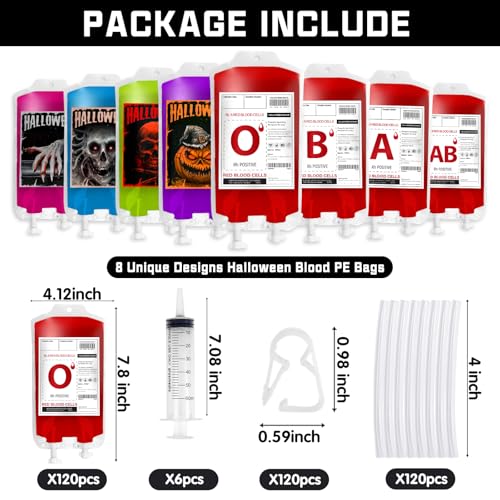 120 Packs Halloween Blood Bags for Drink U1976