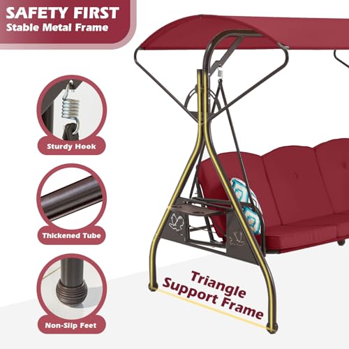 Green Patio Swing with Canopy 3 Seat with Stand O1021