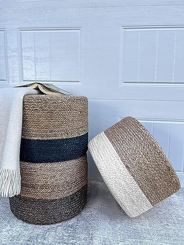 Natural Hand Braided Round Jute Pouf Ottoman A8559
