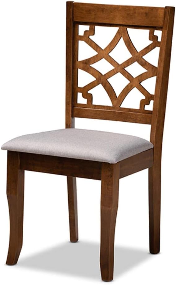 Grey Fabric Upholstered Walnut Brown Wood 4-Piece Dining Chair Set D948