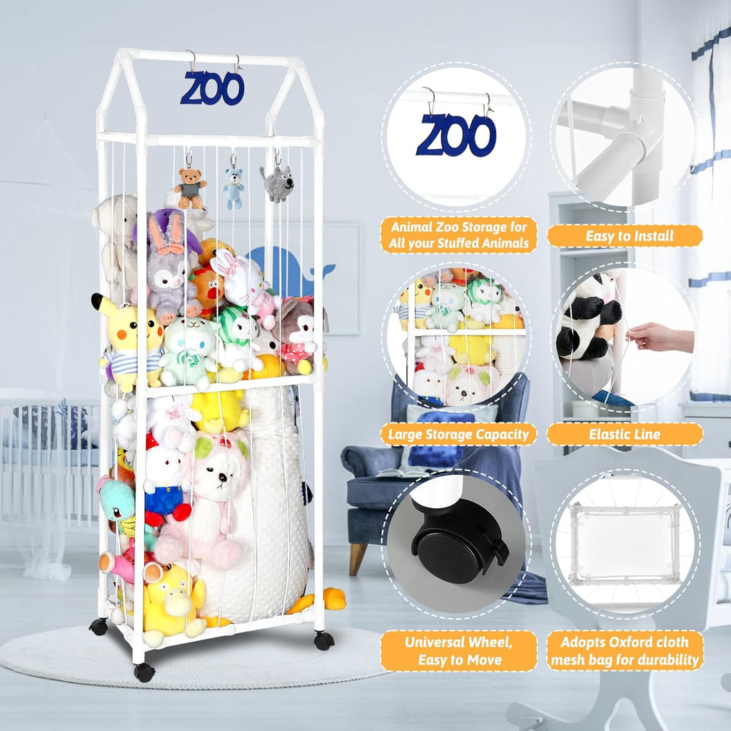 White Stuffed Animal Storage Zoo with Elastic Band and Net Z85658