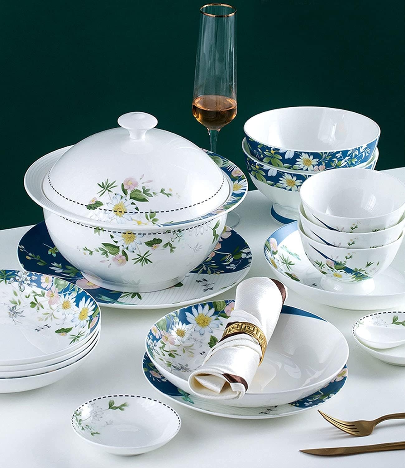56-Piece Ceramic Bone China Dinnerware Set S300