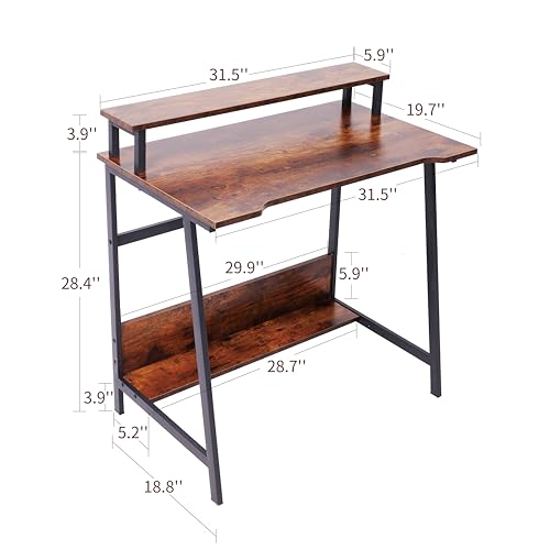 Retro 31.5 Inch Compact Computer Desk with Storage Y1227