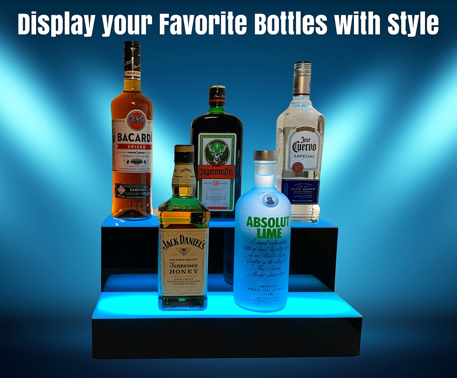 2 Step Multicolor LED Liquor Bottle Display Shelf 16 inch I2129