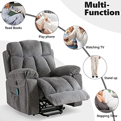 Light Gray Power Lift Recliner Chair with Massage and Heat N30221