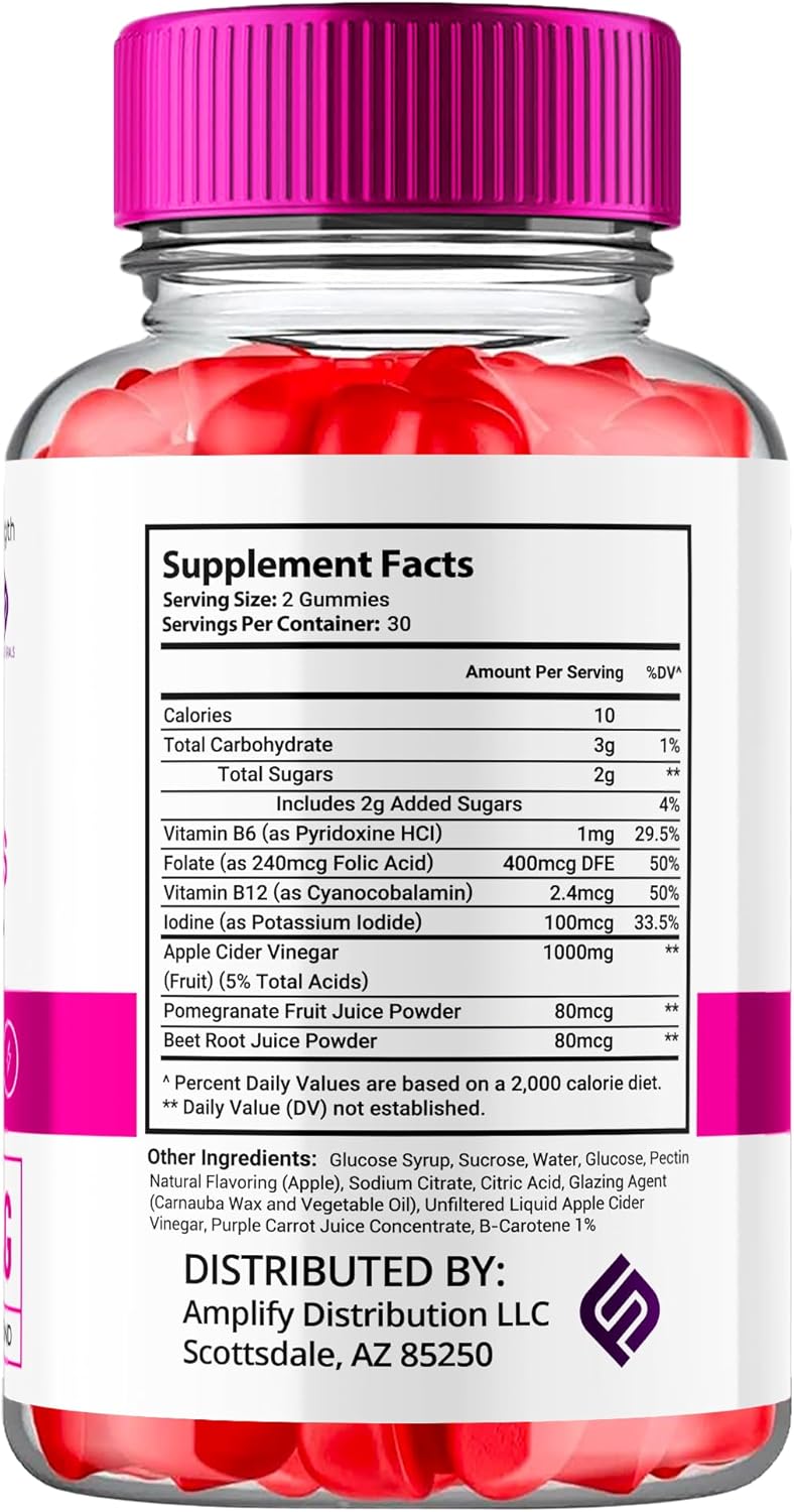 (2 Pack) ACV Gummies 1000mg Apple Cider Vinegar Vitamin B12 B6 Supplement (120 Gummies) Y166643
