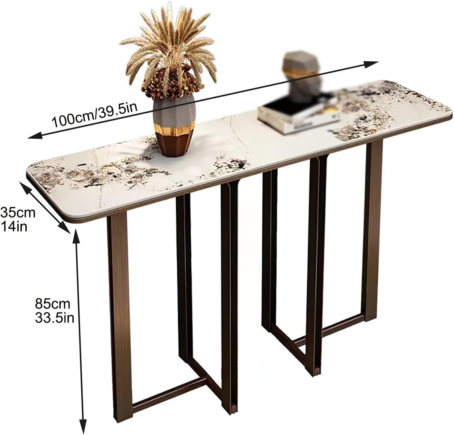 Narrow Entryway Table with Geometric Metal Base L560