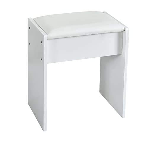 White Vanity Desk with Mirror, Lights, and Drawers with Cushioned Stool P943843