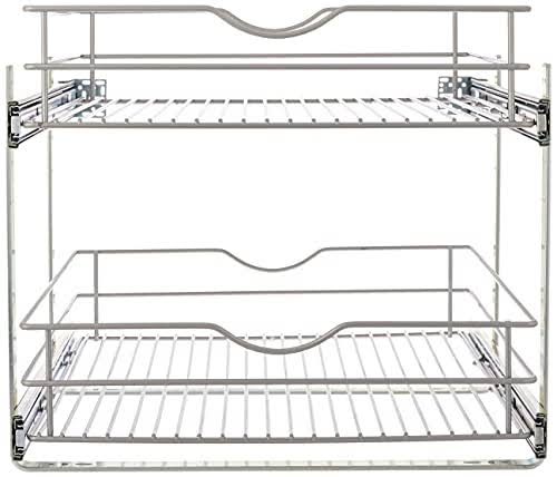 20.625 in. W x 21.75 in. D x 16.25 in. H Double Tier Pull Out Cabinet Organizer, Frosted Nickel I48976