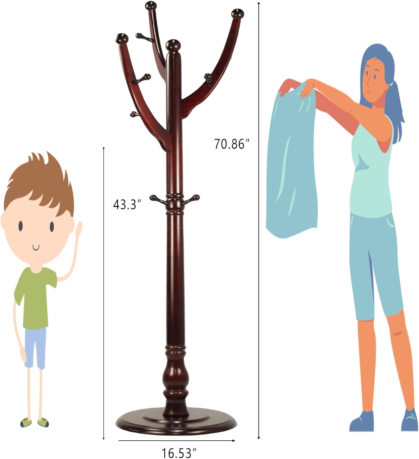Freestanding Wood Coat Rack with 11 Hooks Z710272