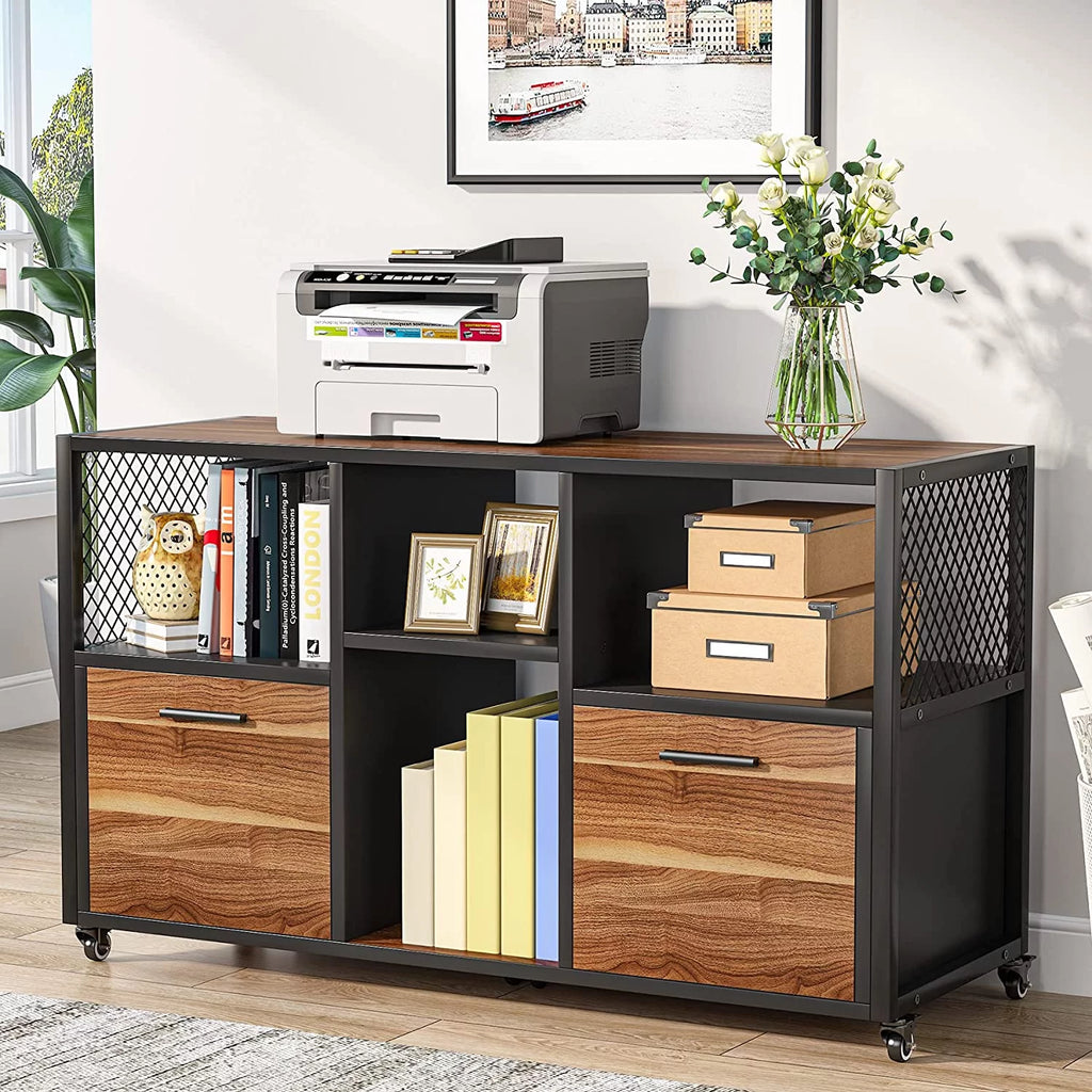 2 Drawer Rustic Brown Wood Lateral File Cabinet J47841