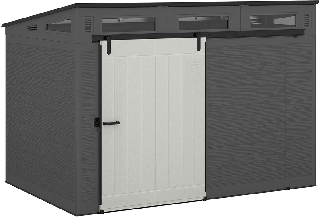 Gray and Black 10 Foot by 7 Foot Outdoor Plastic Storage Shed with Sliding Barn Door C610832