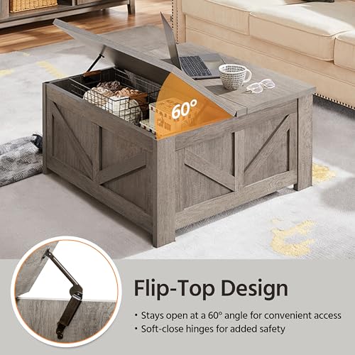 Gray Lift Top Coffee Table with Hidden Storage Compartment P1722