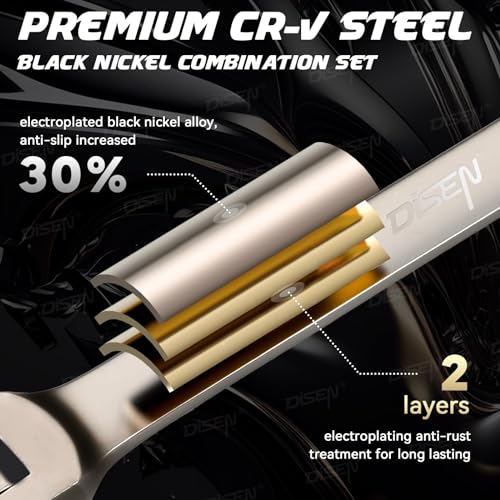 90 Teeth Flex-Head Ratcheting Wrench Set 12 Piece, SAE 1/4 to 3/4", Cr-V Steel, 12-Point, Nickel Plating W240