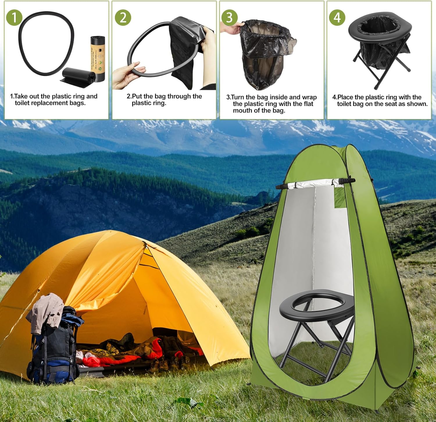 Portable Camping Toilet with Pop up Privacy Tent W869