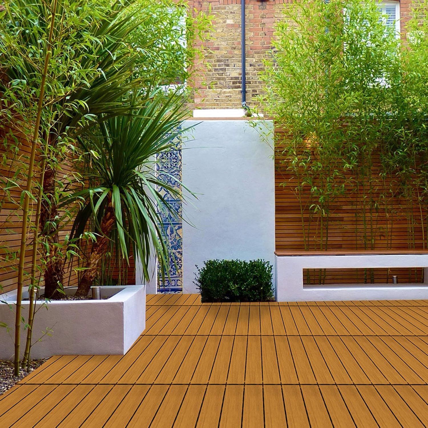 9PCS Aluminum Interlocking Deck Patio Tiles, 12” x 12” Wood Acacia E5368