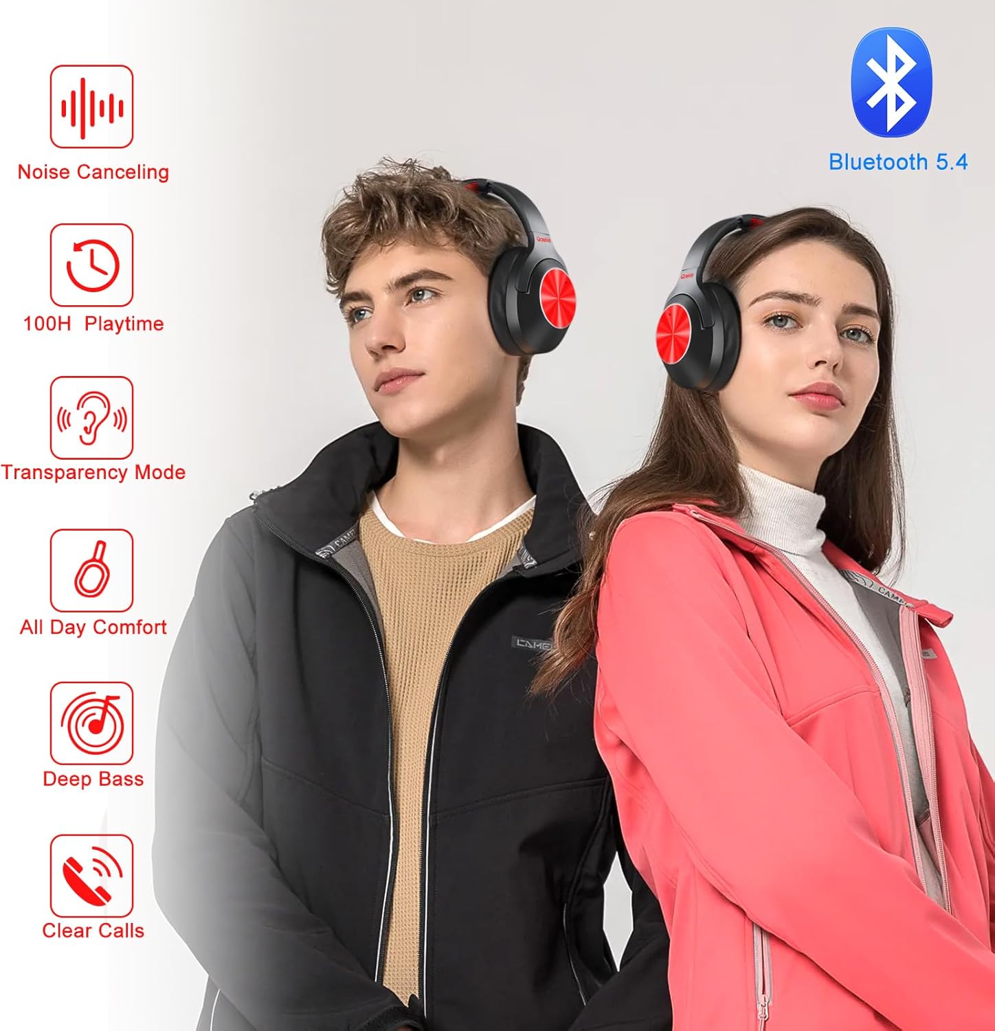 Hybrid Active Noise Cancelling Over Ear Bluetooth Headphones, 100H Playtime H75693