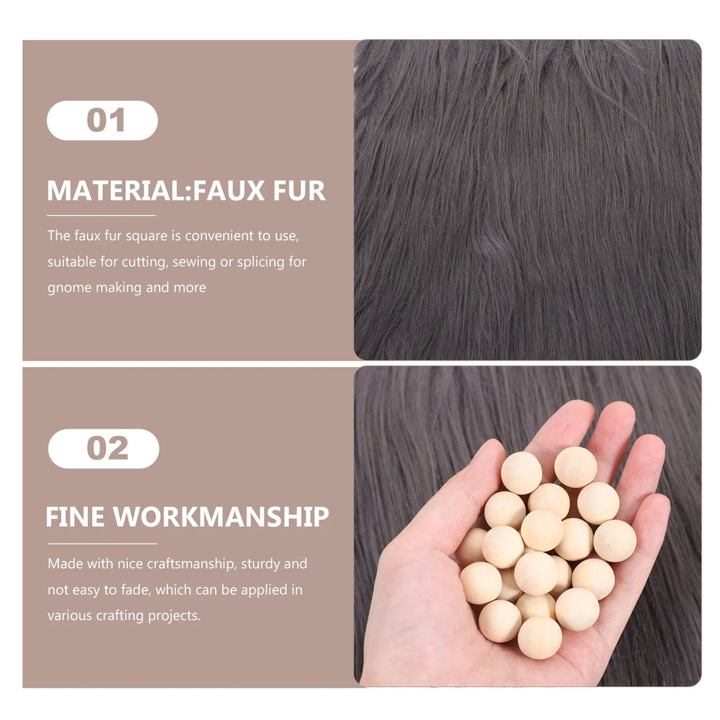 2 Sets Gnome Doll DIY Making Supplies Including Square Faux Fur Fabric Wooden Balls A270231
