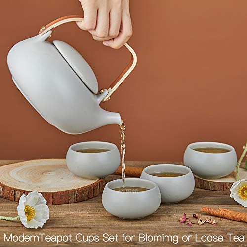 27 oz Ceramic Japanese Teapot with Fine Stainers and 4 Cups F940086