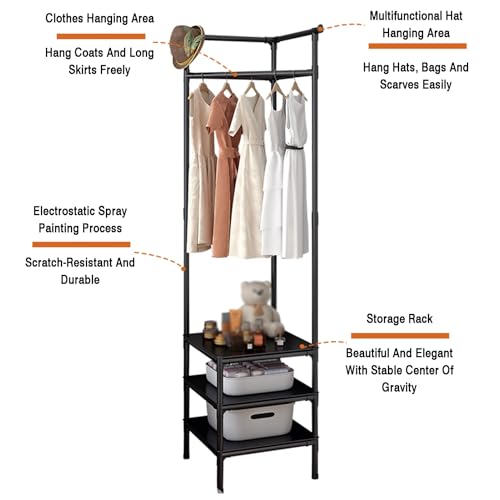 Gray 3-tiers Corner Coat Rack with Storage N958