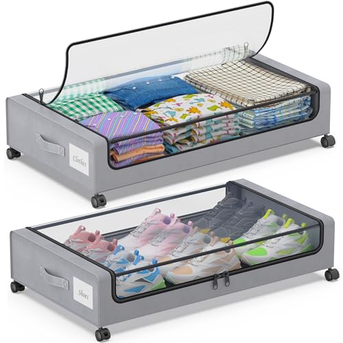 Black 2-Pack 60L Under Bed Storage Containers with Wheels and Clear Lids J294324