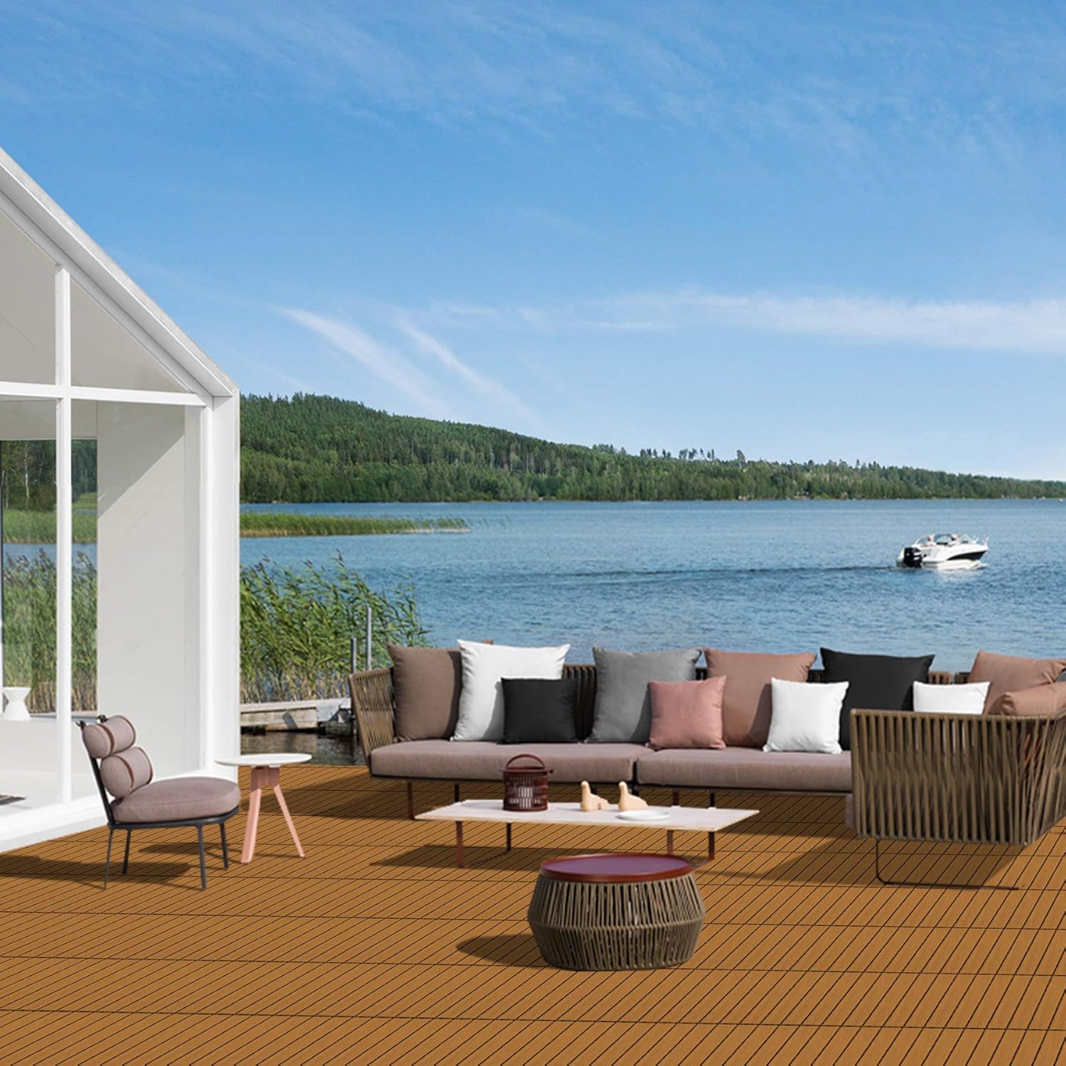 9PCS Aluminum Interlocking Deck Patio Tiles, 12” x 12” Wood Acacia E5368