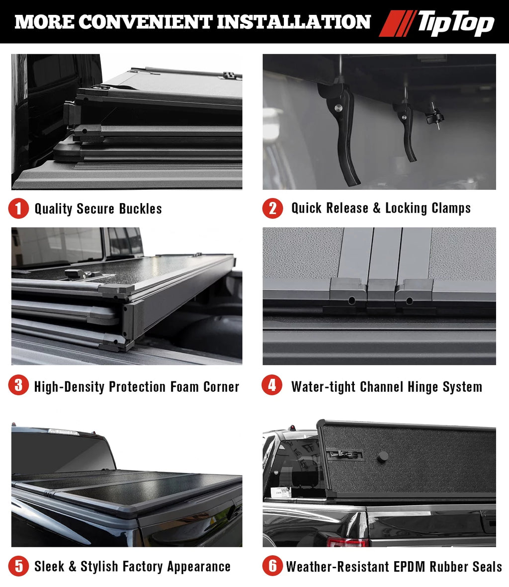 Tri-Fold Hard Tonneau Cover Truck Bed FRP for 2007-2023 CHEVY Silverado 1500 & GMC Sierra 1500 with 6.6ft Bed (78.9") D849109