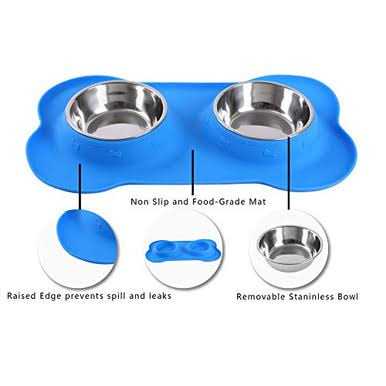 2 Stainless Steel Dog Bowl with Silicone Mat + Pet Food Scoop V48684