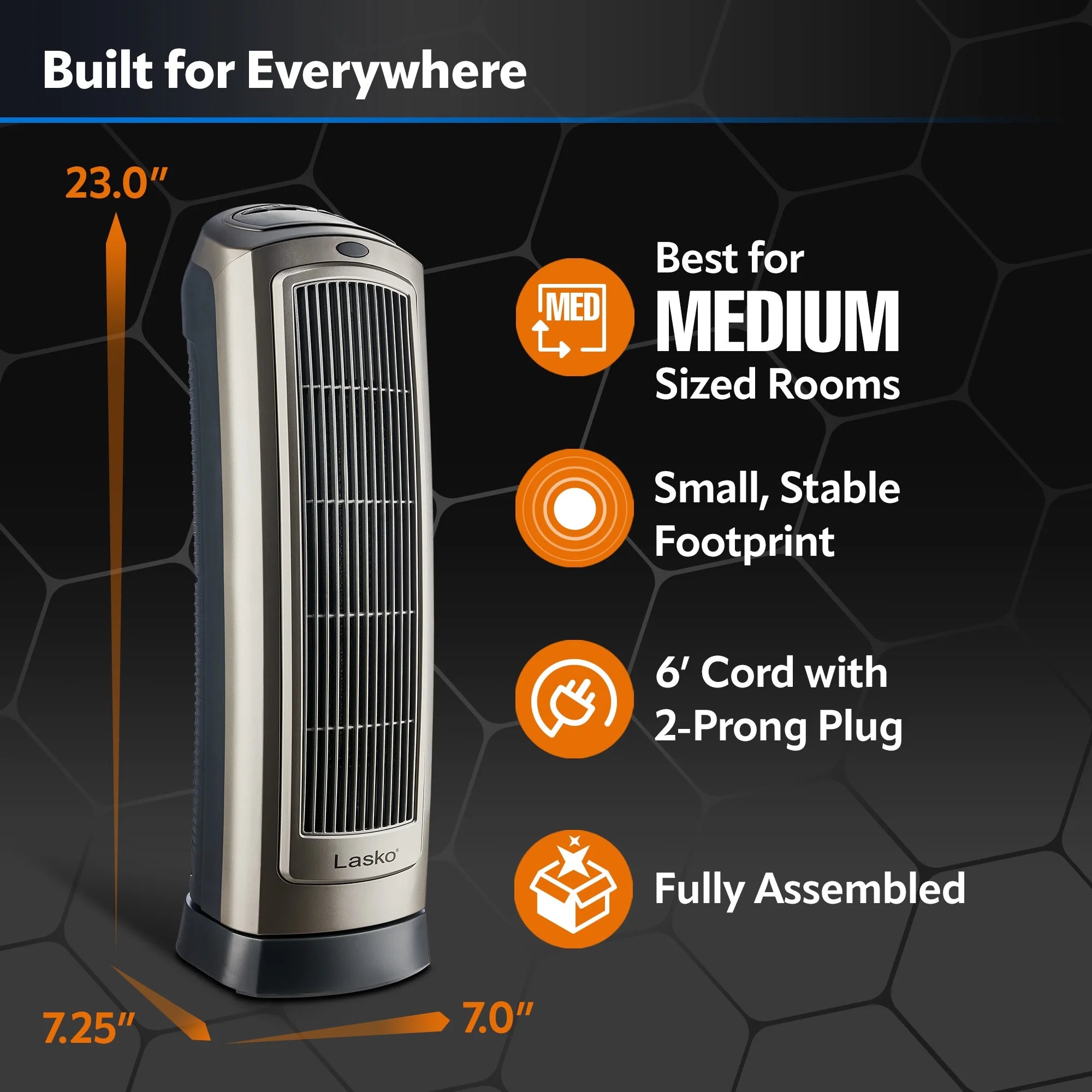 23" 1500W Oscillating Ceramic Space Heater with Timer, Remote, Silver C585097