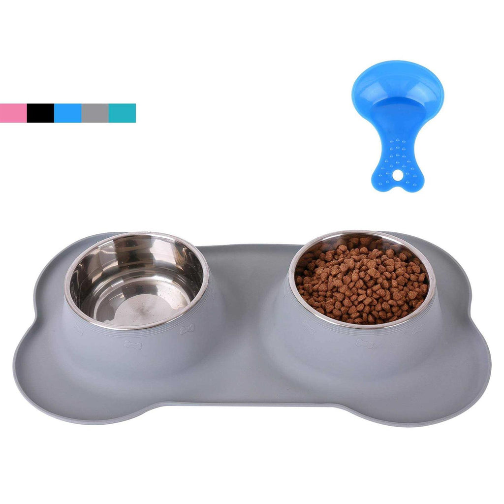 2 Stainless Steel Dog Bowl with Silicone Mat + Pet Food Scoop V48684