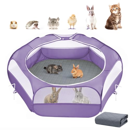 Small Animals Playpen, Waterproof Pet Cage Tent with Zippered Cover, Portable Outdoor Yard Fence with 3 Metal Rod, Green J705