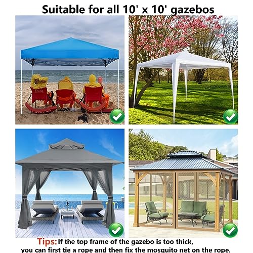 Black 4-Panel Mosquito Net for Gazebo Canopy 10' x 10' with Double Door O36275