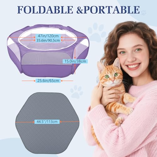 Small Animals Playpen, Waterproof Pet Cage Tent with Zippered Cover, Portable Outdoor Yard Fence with 3 Metal Rod, Green J705
