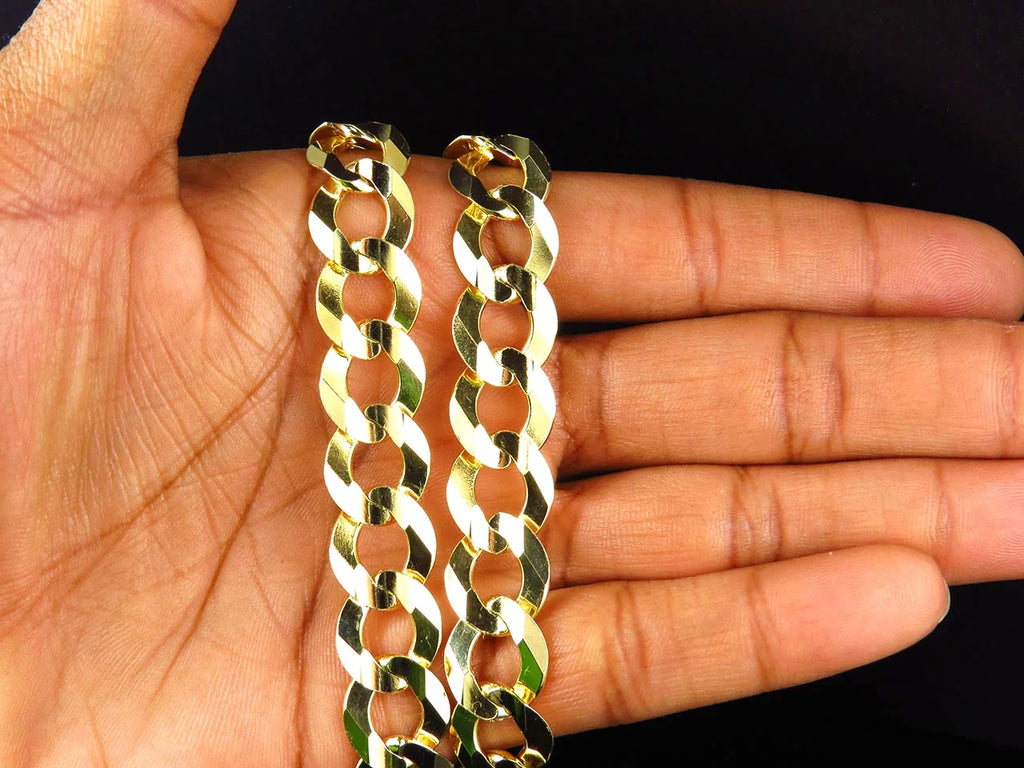 10K Yellow Gold Curb Link Chain Necklace 20-30" 13MM O795