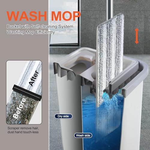 Mop and Bucket with Wringer Set with 3 Reusable Microfiber Mop Pads H651